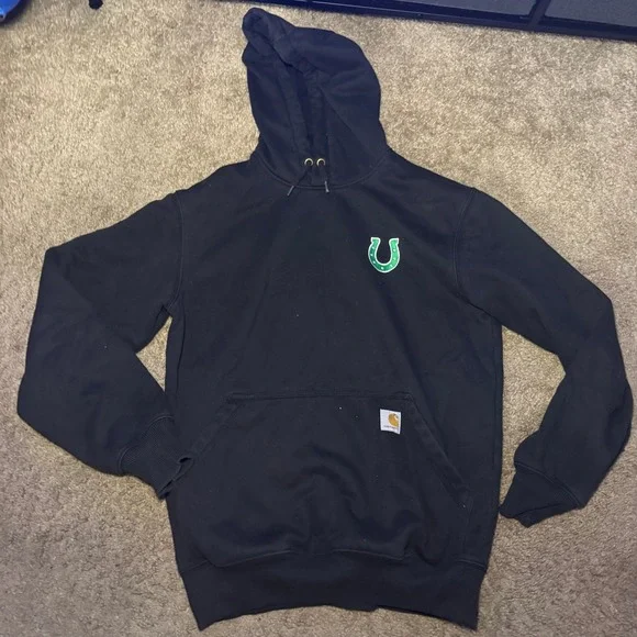 Carhartt Mens Midweight Hoodie Black Horseshoe St Patricks Sweatshirt K121 Small - Picture 2 of 3